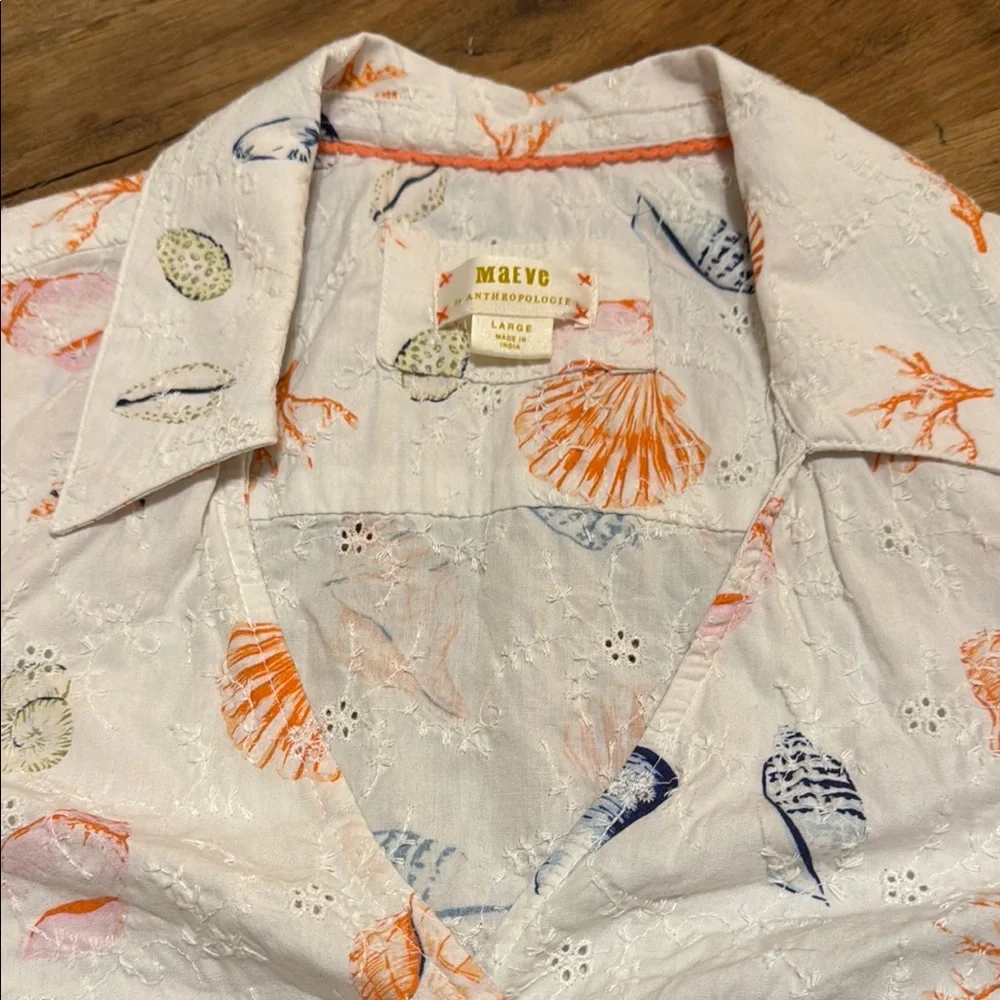 Anthropologie White and Orange Pajama Set with Whimsical Design Seashells Sea M2 - Picture 5 of 10